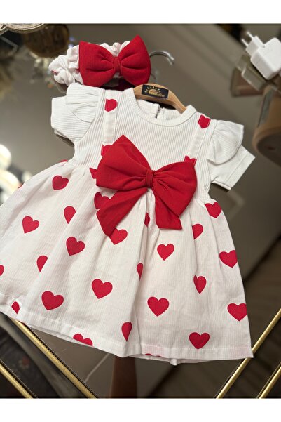 Minizco kalp desen fiyonklu astarlı elbise