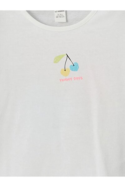 LC Waikiki Tricou pentru fetiță din bumbac pieptănat cu imprimeu alb pentru copii LCW