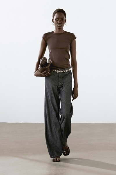 Massimo Dutti Kenar süslemeli kısa kollu t-shirt