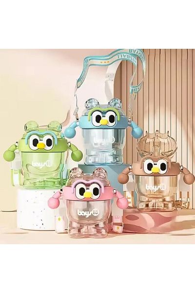 ACTIVEHOME - Cute Coffee Bean Cartoon Plastic Water Bottle - With Straw, Hanging, Summer