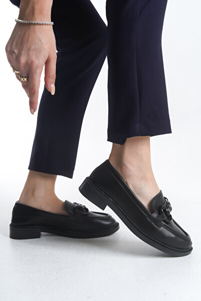 saramary Mocasini negri pentru femei, cu cataramă mare, pantofi de zi cu zi, confortabili și eleganti, pantofi casual masculini