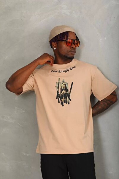 CVS Unisex Oversize Printed Crew Neck T-Shirt - Beige