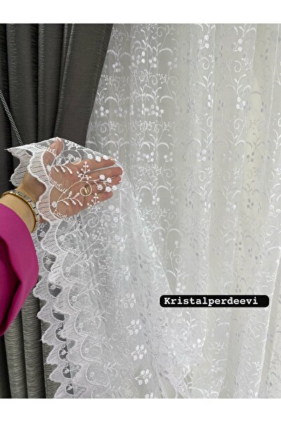 BEAUTİFULL TUL PERDE BRODE KUMAS CICEK DESENLI 1/3 SIK PILELI BORU PILE KIRIS...