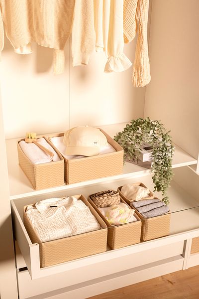 Serstil 6-Piece Drawer Organizer Set - Multi-Purpose Cabinet Box Set - Beige Martı