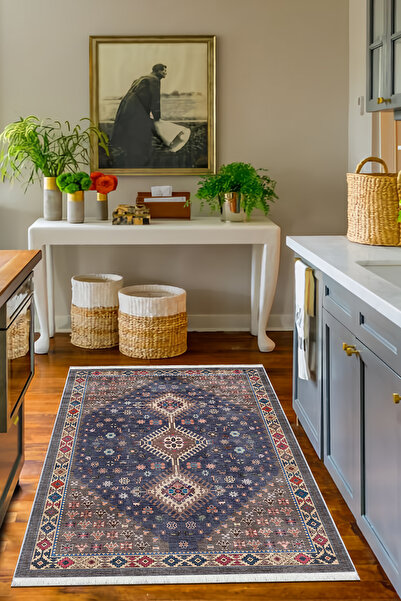 CENTER AVM Vintage Mutfak Halısı Makinede Yıkanabilir Halı Kaymaz Taban Halı