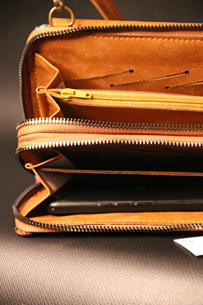 PUJİVA Etnik Tarz Kilim Desenli, Çok Cebli, Fermuarlı, Askılı, Renkli, Kartlık, Telefonluk Cüzdan