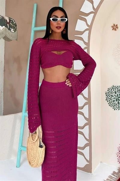 nedo7 Bustier and Bolero Openwork Triple Suit 10087