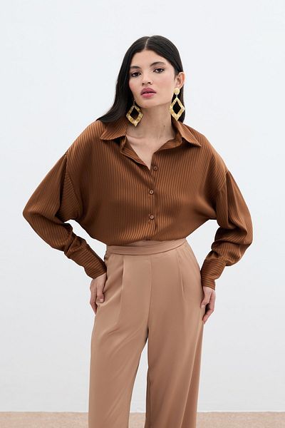 Sateen Self-Line Patterned Shirt - Brown