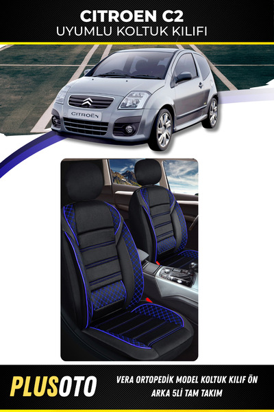 PlusOto مجموعة غطاء مقعد السيارة Citroen C2 المتوافقة مع Vera Series باللون ا...