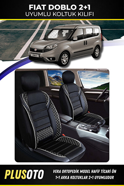 PlusOto Fiat Doblo (2+1) TİCARİ Uyumlu Vera Serisi Siyah Beyaz Oto Koltuk Kıl...