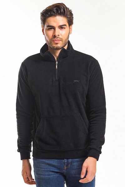 Slazenger Casual Fleece Zippered Comfortable Sweatshirt Men's Sports Black