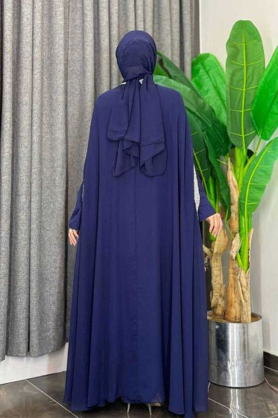 Bym Fashion Stone Processing Detailed Dress Cape Suit Navy Blue