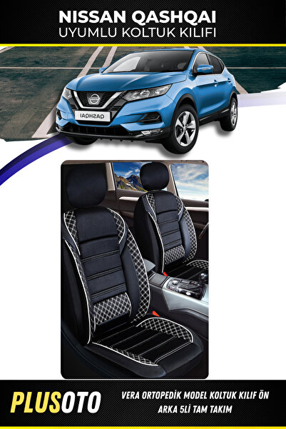 PlusOto Nissan Qashqai Uyumlu Vera Serisi Siyah Beyaz Oto Koltuk Kılıfı 5li T...