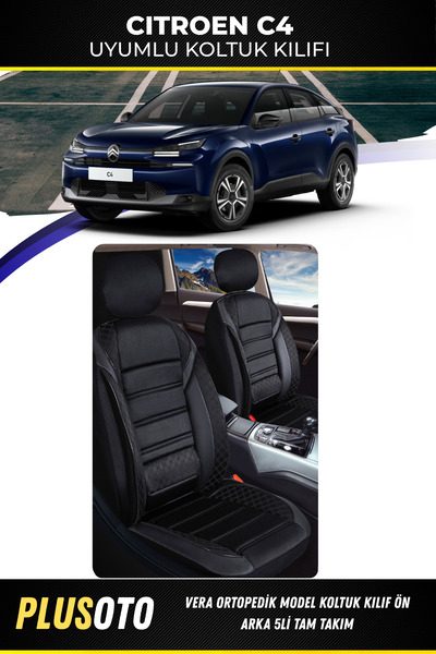 PlusOto مجموعة أغطية مقاعد السيارة السوداء المتوافقة مع Citroen C4 من سلسلة V...