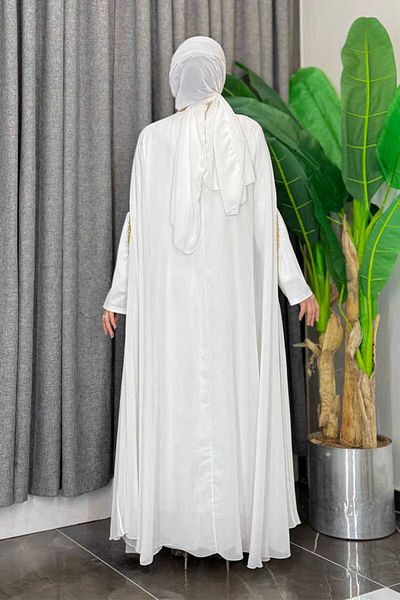 Bym Fashion Stone Processing Detailed Dress Cape Suit 3875 Ecru