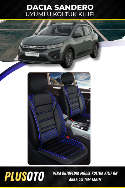 PlusOto مجموعة غطاء مقعد السيارة المتوافقة مع Dacia Sandero Vera Series باللو...