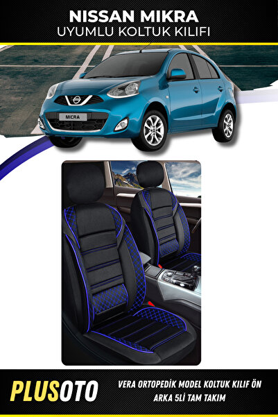 PlusOto Nissan Micra Uyumlu Vera Serisi Siyah Mavi Oto Koltuk Kılıfı 5li Takı...