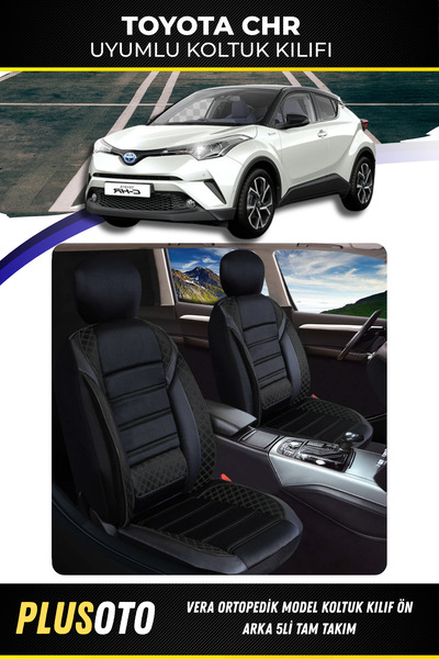 PlusOto مجموعة أغطية مقاعد السيارة السوداء المتوافقة مع Toyota C-Hr من سلسلة ...