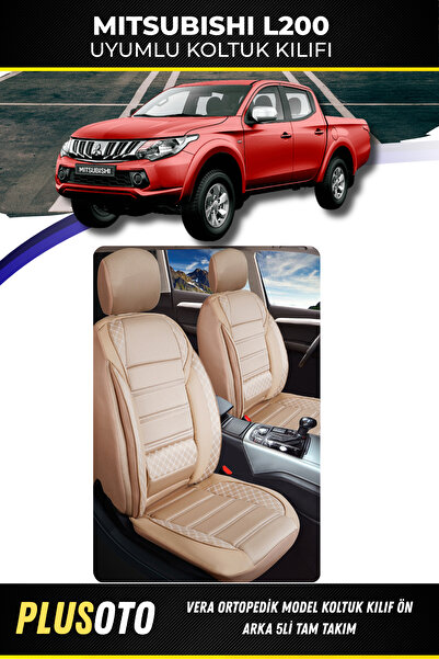 PlusOto مجموعة أغطية مقاعد السيارة المتوافقة مع سلسلة Vera من Mitsubishi L200 باللون البيج مكونة من 5 قطع M-506