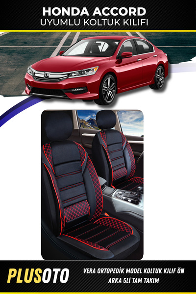 PlusOto Honda Accord Compatible Vera Series Black Red Car Seat Cover Set of 5...