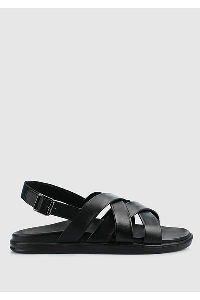 Eclipse Μαύρα δερμάτινα ανδρικά πέδιλα Comfort