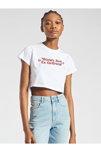 Eazy Co Cel mai bun tricou cu mânecă scurtă cu mânecă scurtă, crop top alb, ex prieten