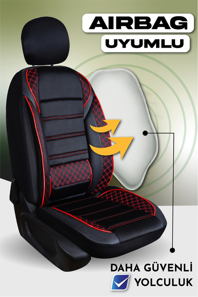 PlusOto Nissan Pulsar Compatible Vera Series Black Red Car Seat Cover Set of 5 M-575