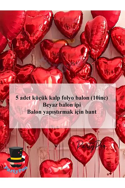 PartyPoo Small Red Heart Foil Balloon Set 5 Pieces Birthday and Bride to Be Balloons