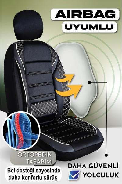 PlusOto Nissan Pulsar Compatible Vera Series Black and White Car Seat Covers Set of 5 M-574