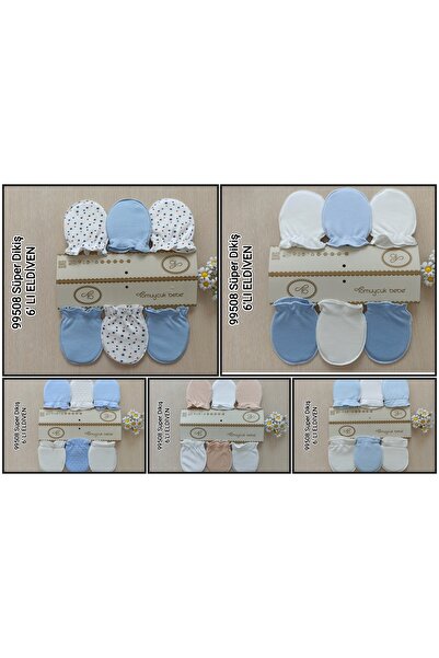 Bebella 6 Çift Kız / Erkek Bebek Eldiveni %100 Pamuklu Bebeklere Özel Eldiven Yenidoğan Hediyelik