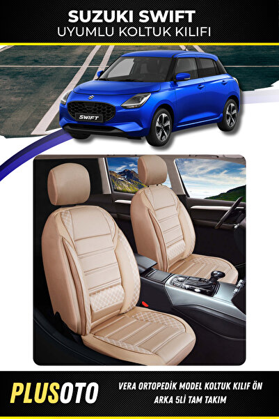 PlusOto مجموعة غطاء مقعد السيارة باللون البيج المتوافق مع سوزوكي سويفت من سلس...