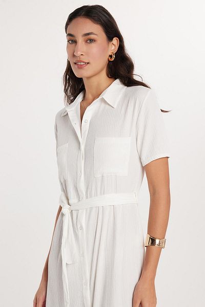 Tudors Women's Regular Fit Long Sleeve Classic Collar Button White Dress