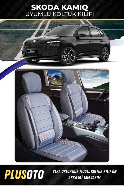 PlusOto سكودا كاميك متوافق مع سلسلة فيرا المدخنة غطاء مقعد السيارة مجموعة من ...