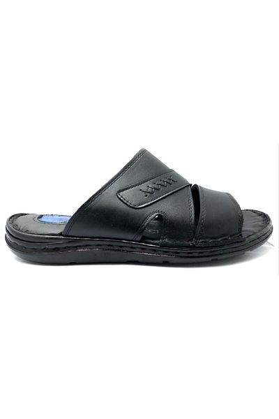 Fibinacci 251 Black Men's Gel Closed Genuine Leather Slippers