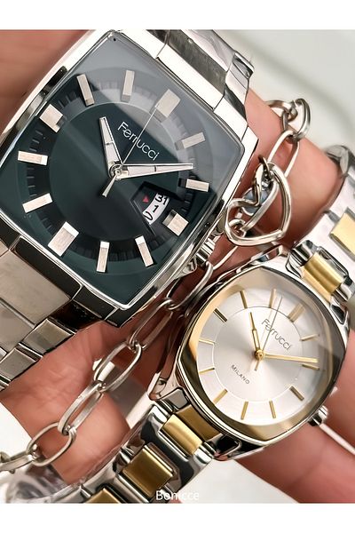 Ferrucci Lover Steel Cord - Couple Wristwatch and Bracelet with Rosary Gift