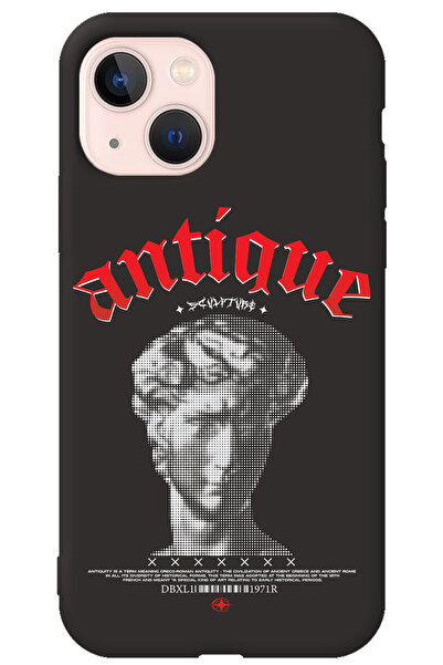 WANNA PROTECT iPhone 15 Siyah İçi Kadife Antique Desenli Silikon Telefon Kılıfı