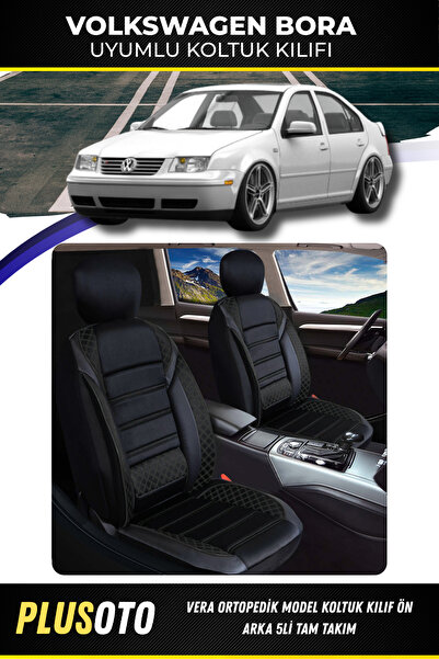 PlusOto مجموعة أغطية مقاعد السيارة السوداء المتوافقة مع سلسلة فولكس فاجن بورا...