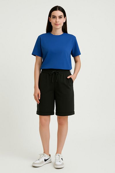 OXVİN Relax Return Μαύρη Δαντελένια Μέση Oversize Unisex βερμούδα