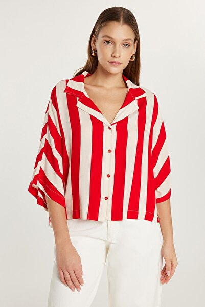 Tudors Women's Standard Fit Viscose V-Neck Striped Shirt