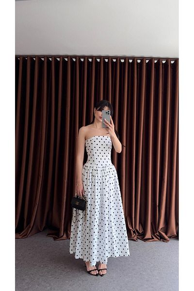 HAZELANNA Polka Dot Strapless Dress