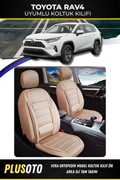 PlusOto مجموعة أغطية مقاعد السيارة المتوافقة مع سلسلة Vera من Toyota Rav4 باللون البيج مكونة من 5 قطع M-1022