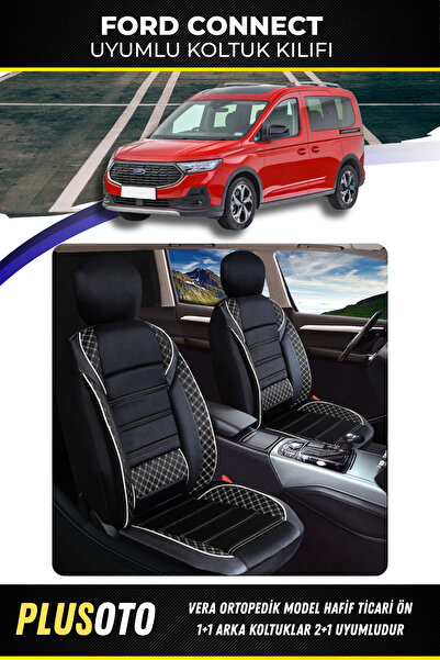 PlusOto مجموعة غطاء مقعد السيارة Ford Connect (2+1) التجارية المتوافقة مع سلس...
