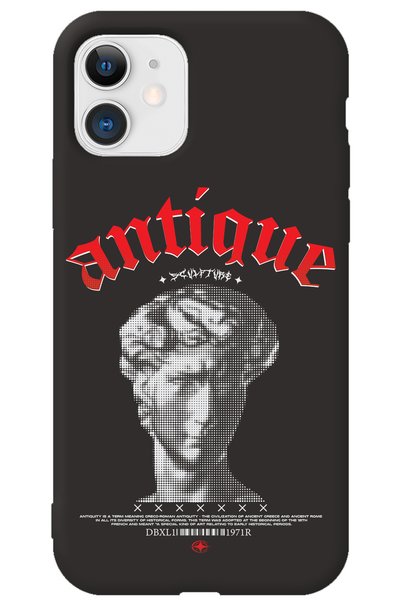 WANNA PROTECT iPhone 11 Siyah İçi Kadife Antique Desenli Silikon Telefon Kılıfı
