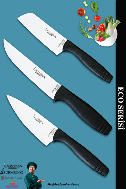 LAZBİSA Eco Serisi Mutfak Bıçak Seti Et Ekmek Sebze Şef Bıçağı 3 Lü Set ( Mft-8524)