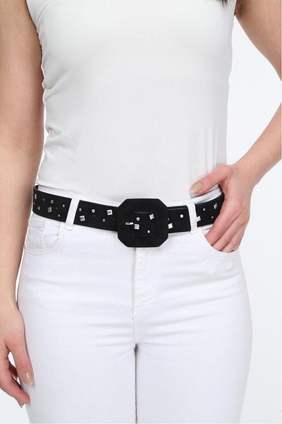 Paçuli Moda Patchouli Women's Drop Stoned Suede Belt K-aw19056
