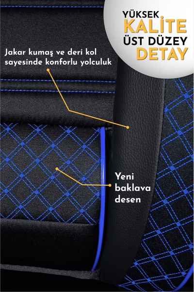 PlusOto Nissan Pulsar Compatible Vera Series Black Blue Car Seat Covers Set of 5 M-576