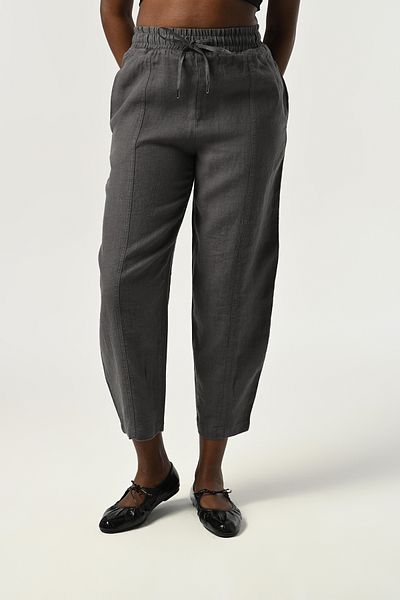 Orfeo Negro Women's Elastic Waist Comfortable Fit 100% Linen Solid Color Pants