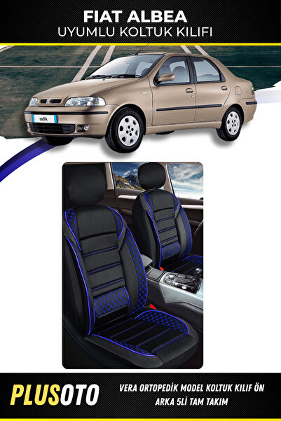PlusOto Fiat Albea Compatible Vera Series Black Blue Car Seat Cover Set of 5 ...