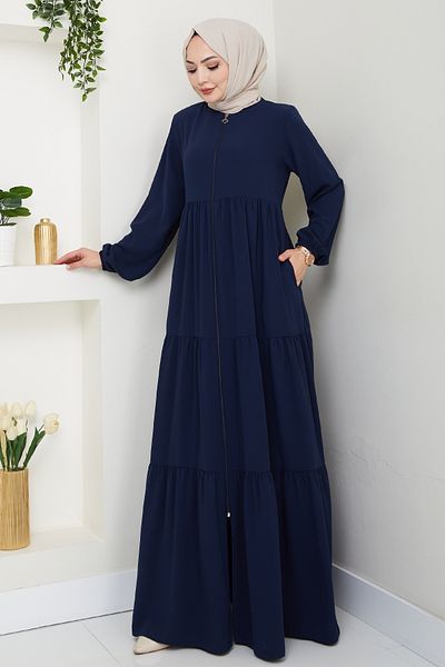 InStyle Three Gathered Dark Navy Blue Ferace