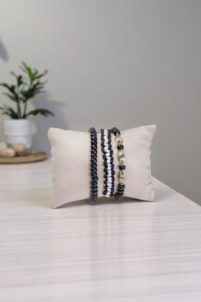 Serhat Aksesuar ve El İşçilik الحجر الطبيعي حبل مضفر الفضة السوداء الثلاثي مج...